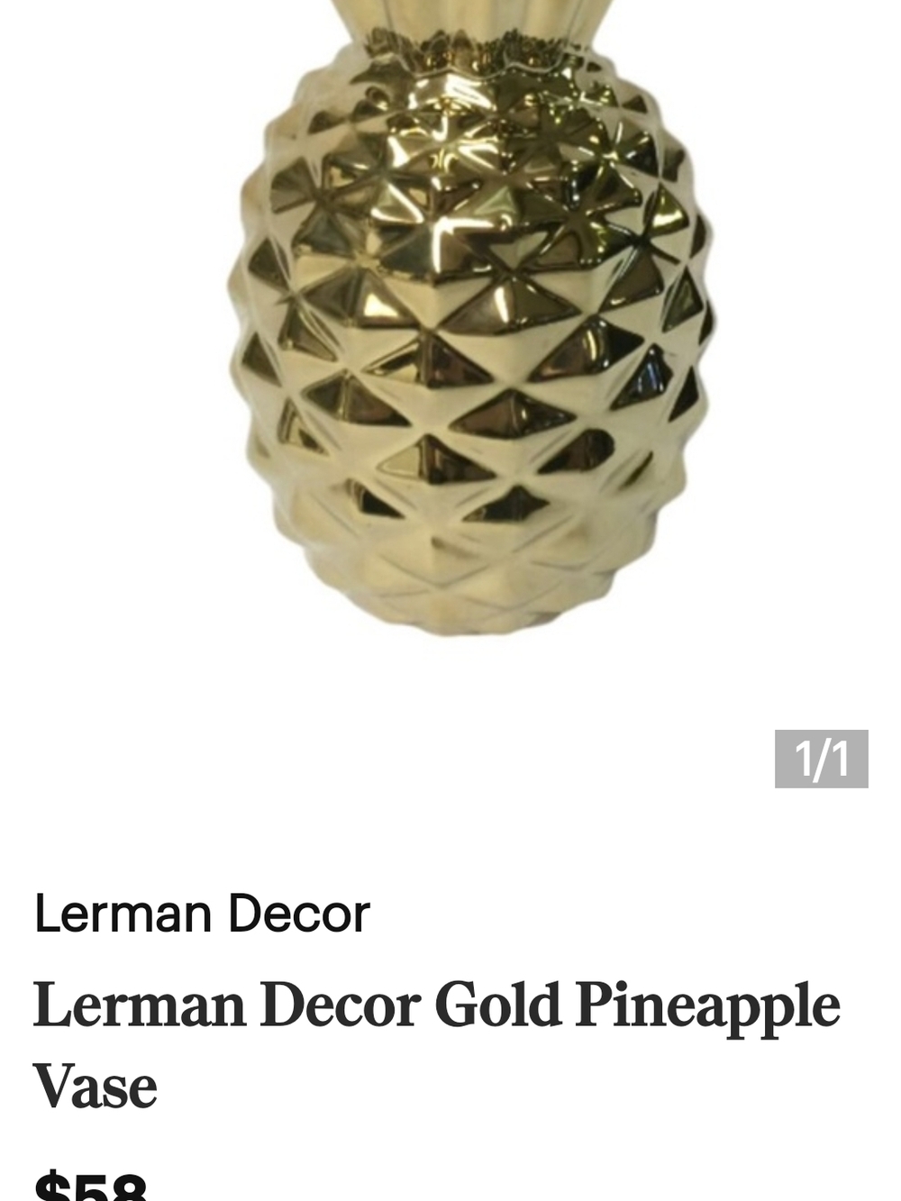 Gold Pineapple Accent Vase
